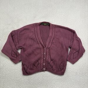 Vintage Outback Red Cardigan Sweater M Pink Chunky Cable Knit Preppy Cropped